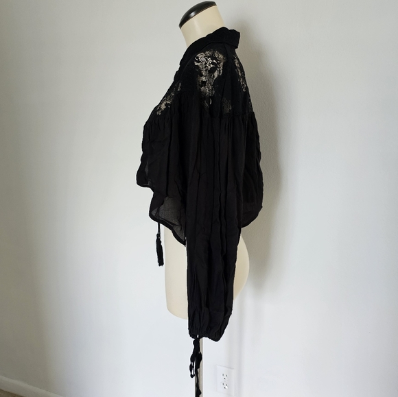 House Of Harlow 1960 Lace Front Tie Long Balloon Sleeve Open Cropped Blouse - Picture 4 of 8